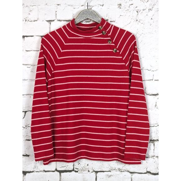 LOFT Striped Waffle-Knit Mock Neck Sweater Red White Transitional Size XL - Picture 2 of 8